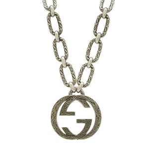 Gucci Arabesque Interlocking G G Logo Motif Necklace Pendant Large Chain Ag925